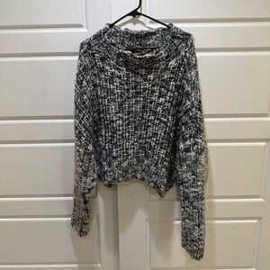 Free People Cropped Pullover Sweater Chunky Knit Oversized‎ Gray L